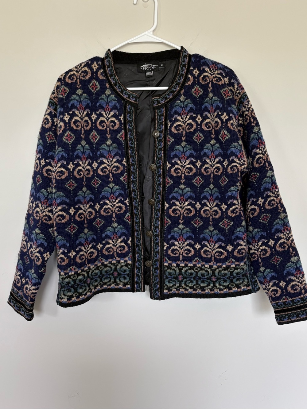 Icelandic Design Wool Fair Isle Cardigan Jacket Blue Nordic Nordic Size Medium M